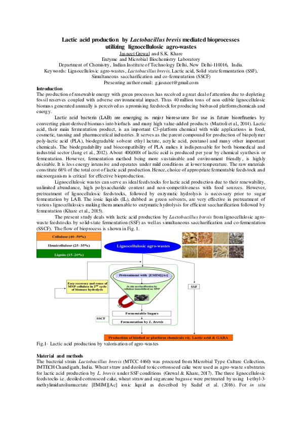 (PDF) Lactic acid production by Lactobacillus brevis mediated ...