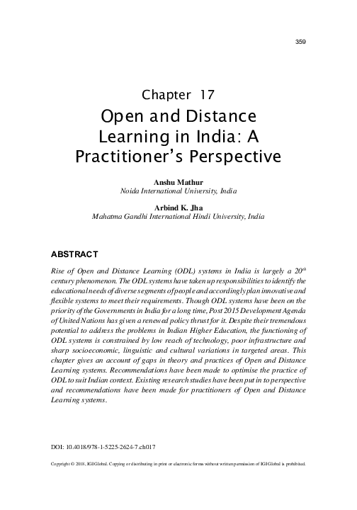 (PDF) Open and Distance Learning in India