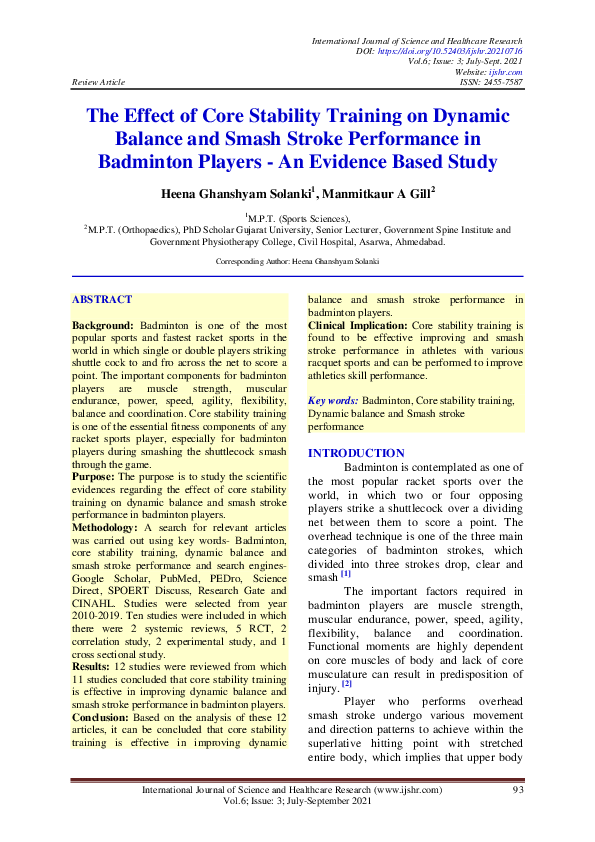 (PDF) The Effect of Core Stability Training on Dynamic Balance and ...
