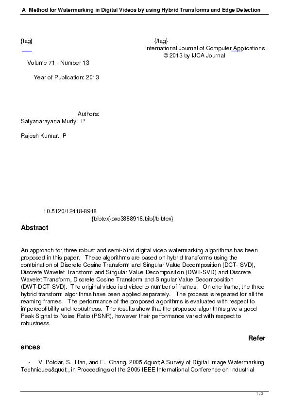 (PDF) A Method for Watermarking in Digital Videos by using Hybrid ...