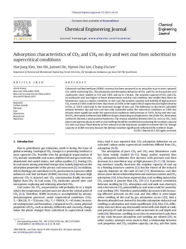 (PDF) Adsorption characteristics of CO2 and CH4 on dry and wet coal ...