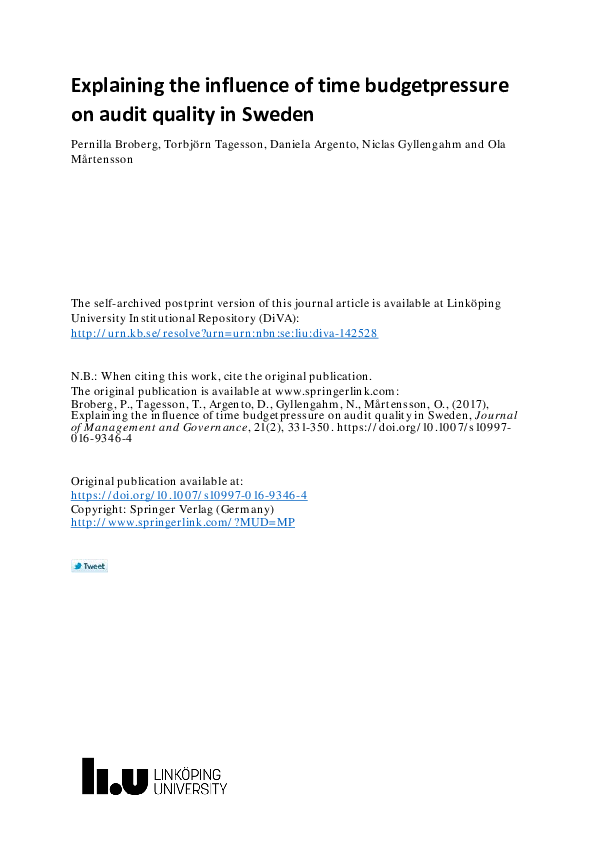 (PDF) Explaining the influence of time budget pressure on audit quality ...