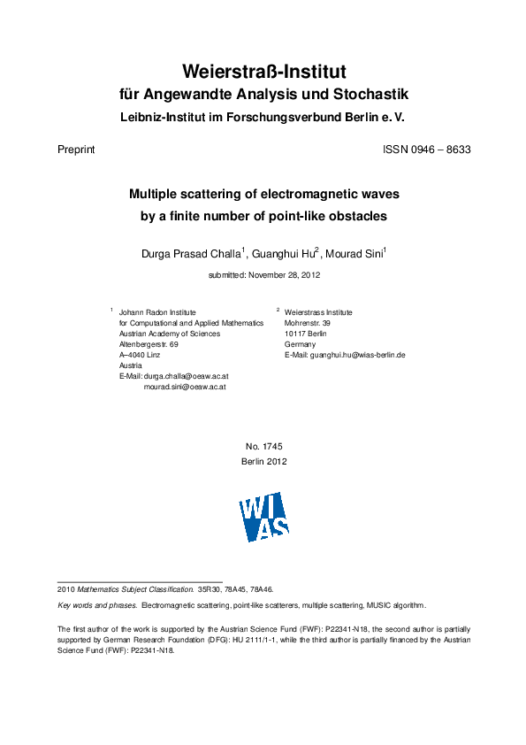 (PDF) WeierstraßInstitut für Angewandte Analysis und Stochastik