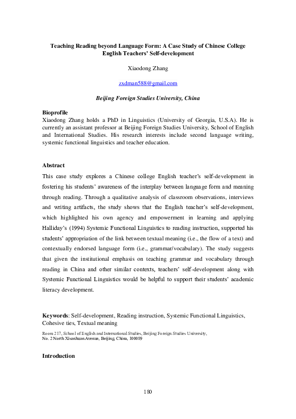 (PDF) Teaching Reading beyond Language Form: A Case Study of Chinese ...
