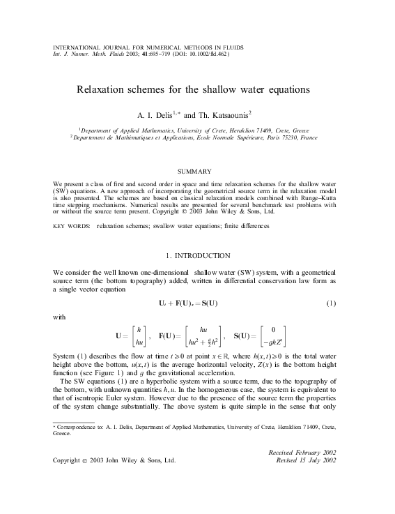 (PDF) Relaxation schemes for the shallow water equations