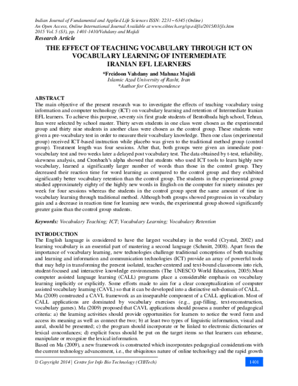 (PDF) The Effect of Teaching Vocabulary Through Ict on Vocabulary ...
