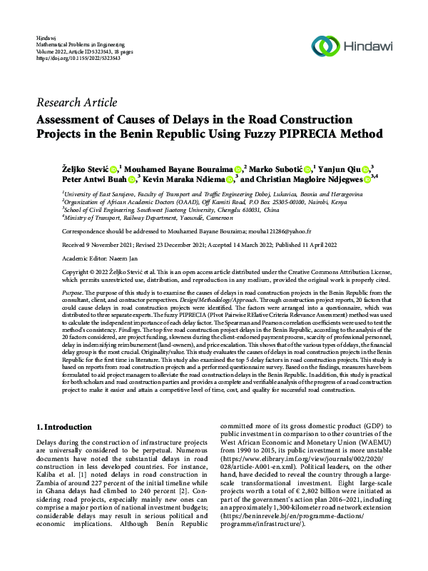 (PDF) Assessment of Causes of Delays in the Road Construction Projects ...