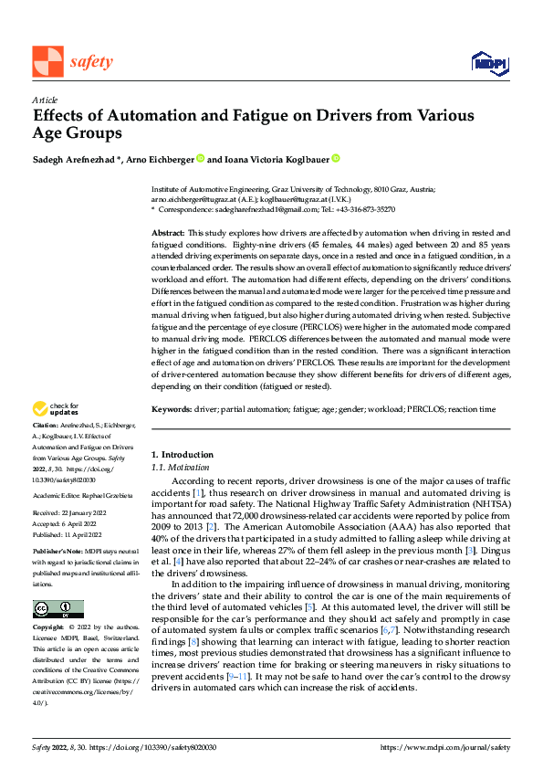 (PDF) Effects of Automation and Fatigue on Drivers from Various Age Groups