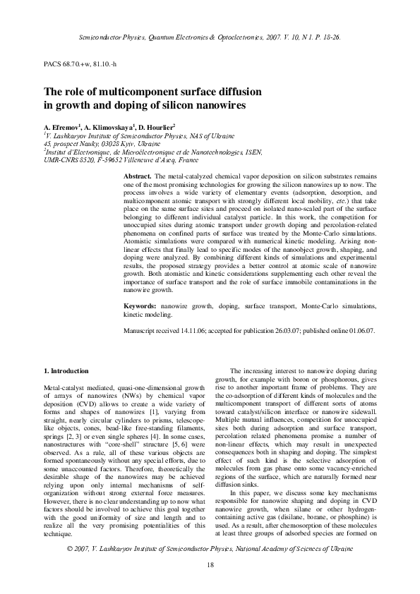 (PDF) The role of multicomponent surface diffusion in growth and doping ...