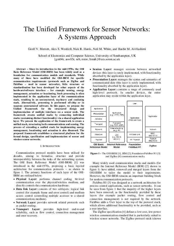 (PDF) The unified framework for sensor networks: A systems approach