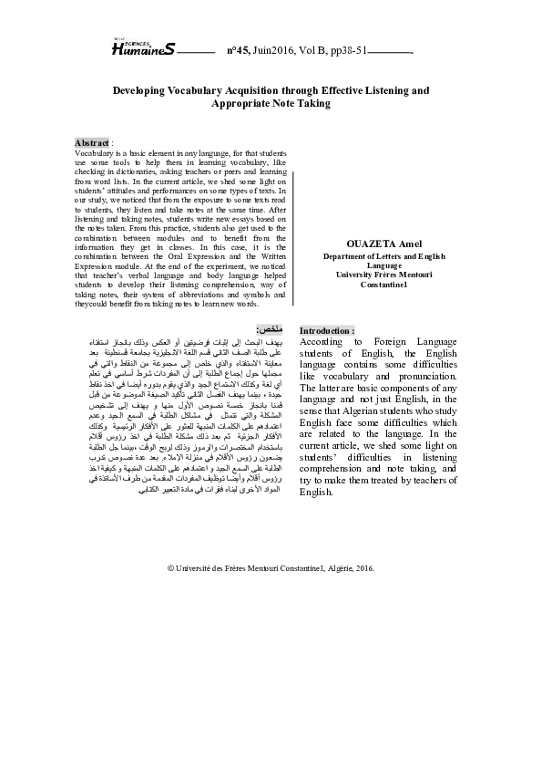 (PDF) Developing Vocabulary Acquisition Through Effective Listening And ...