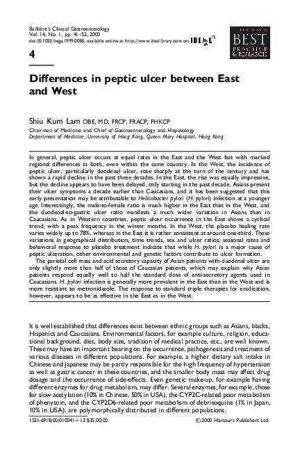  PDF Differences In Peptic Ulcer Between East And West Shiu Kum Lam Academia edu