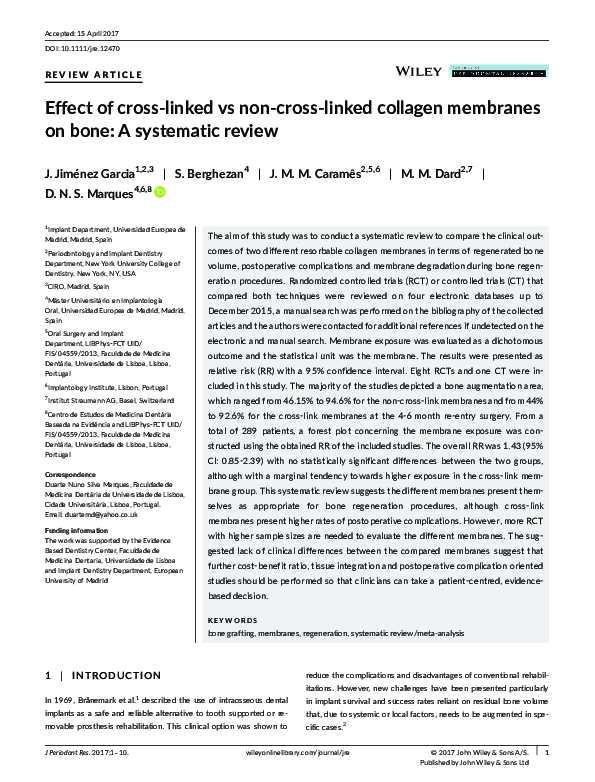 (PDF) Effect of crosslinked vs noncrosslinked collagen membranes on