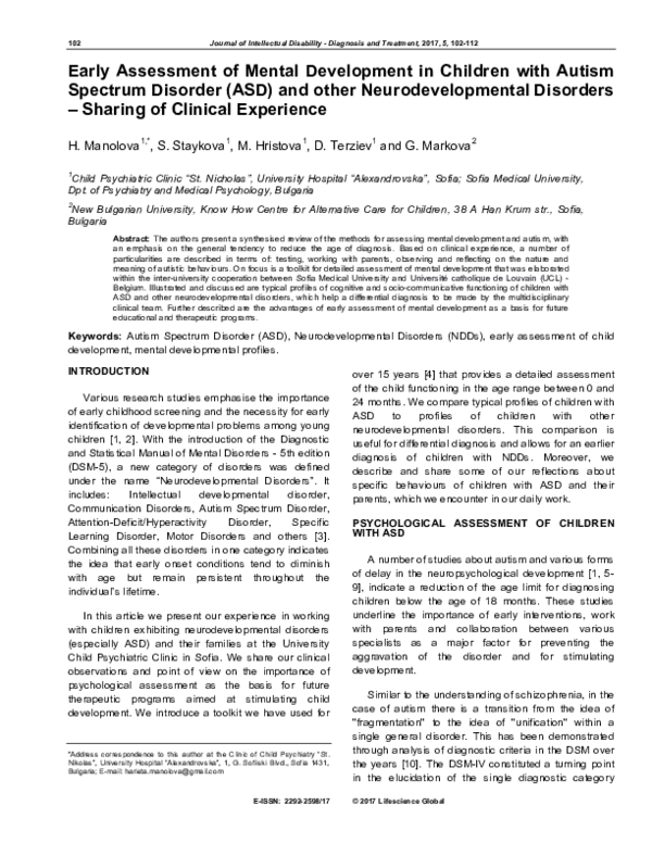 (PDF) Early Assessment of Mental Development in Children with Autism ...