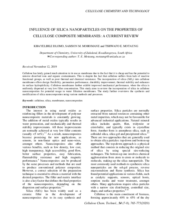 (PDF) Influence of Silica Nanoparticles on the Properties of Cellulose ...