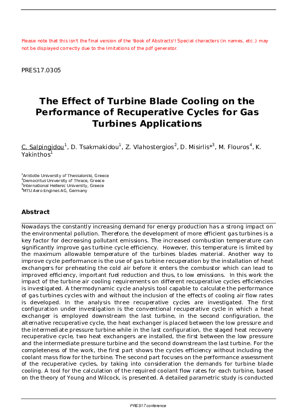 (PDF) The effect of turbine blade cooling on the performance of ...