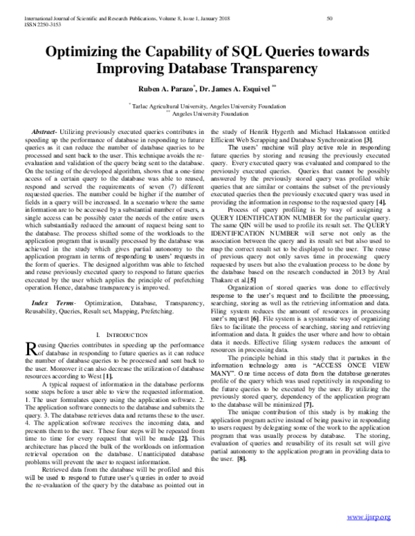 (PDF) Optimizing the Capability of SQL Queries towards Improving ...