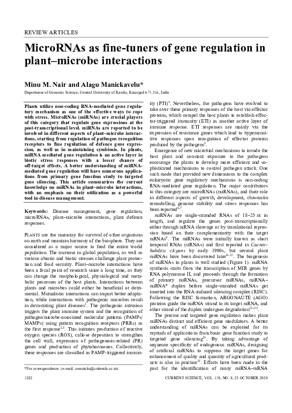 (PDF) MicroRNAs as Fine-Tuners of Gene Regulation in Plant–Microbe ...