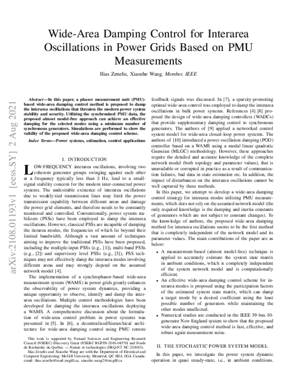 (PDF) Wide-Area Damping Control for Interarea Oscillations in Power ...