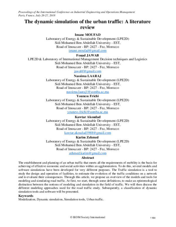 (PDF) The dynamic simulation of the urban traffic: A literature review