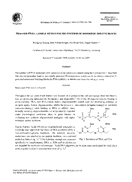 (PDF) Modified PNAs: A simple method for the synthesis of monomeric ...