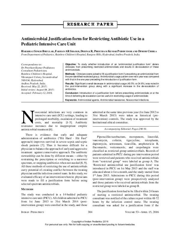 Pdf Antimicrobial Justification Form For Restricting Antibiotic Use ...