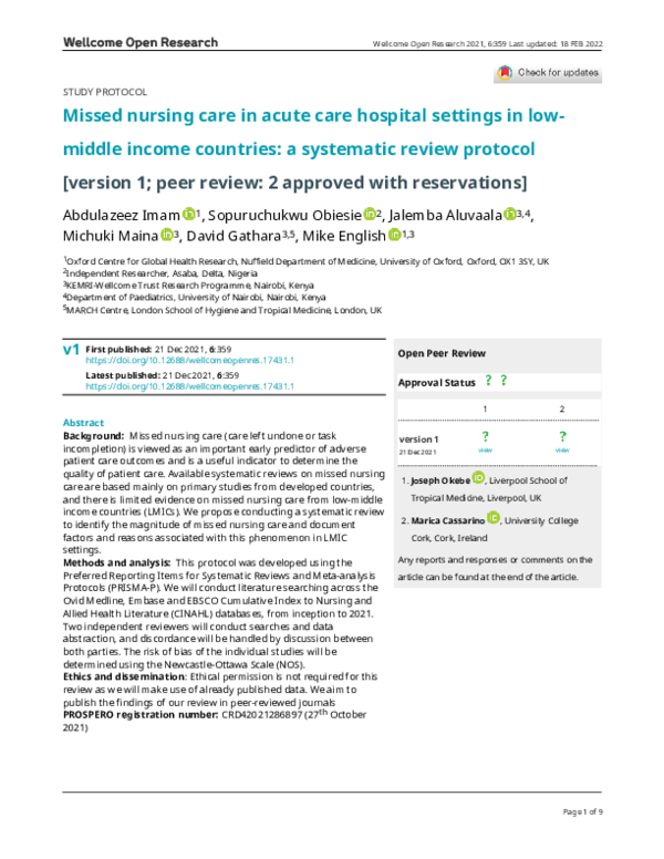 (PDF) Missed nursing care in acute care hospital settings in low-middle ...