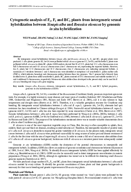 (PDF) Cytogenetic analysis of F 1 , F 2 and BC 1 plants from ...