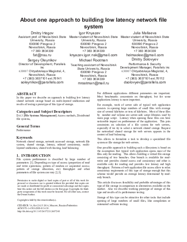 (PDF) About one approach to building low latency network file system