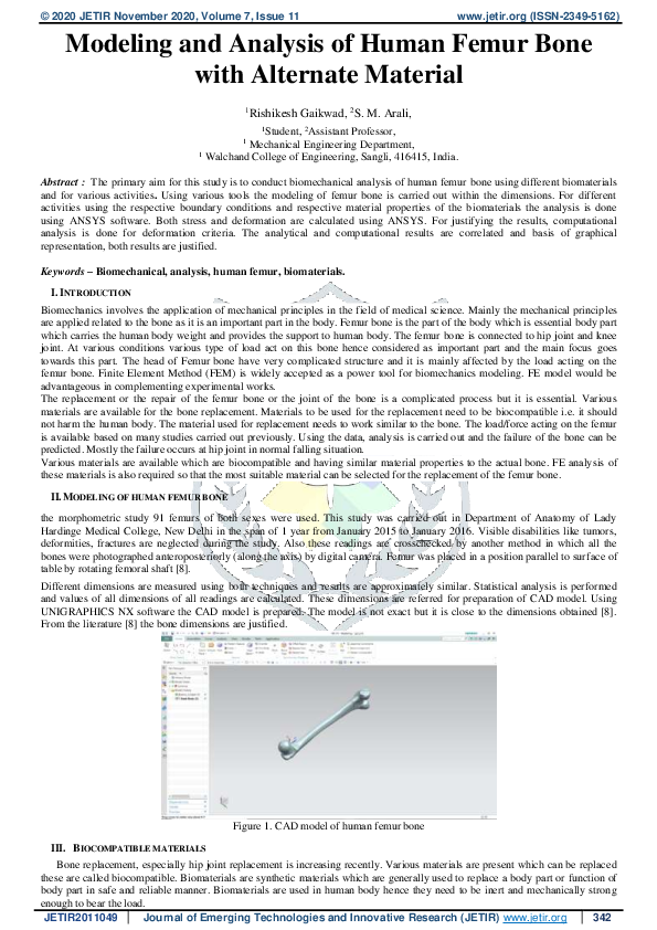 (PDF) Modeling and Analysis of Human Femur Bone with Alternate Material