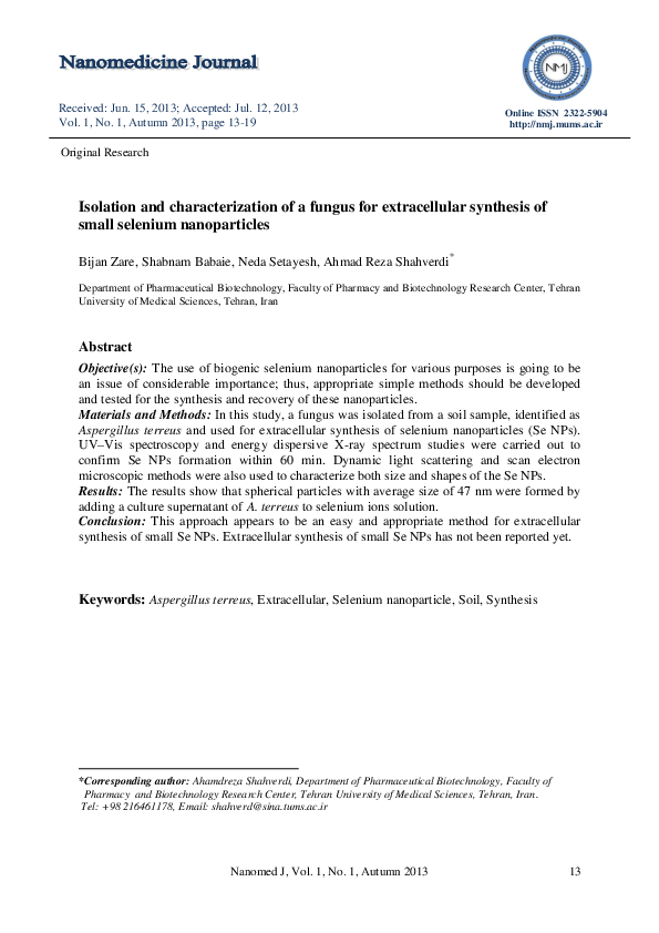 (PDF) Isolation and characterization of a fungus for extracellular ...