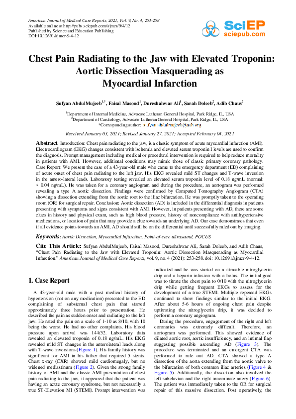 (PDF) Chest Pain Radiating to the Jaw with Elevated Troponin: Aortic ...