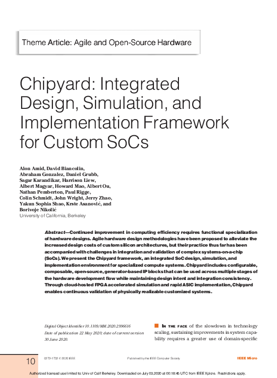 (PDF) Chipyard: Integrated Design, Simulation, and Implementation ...
