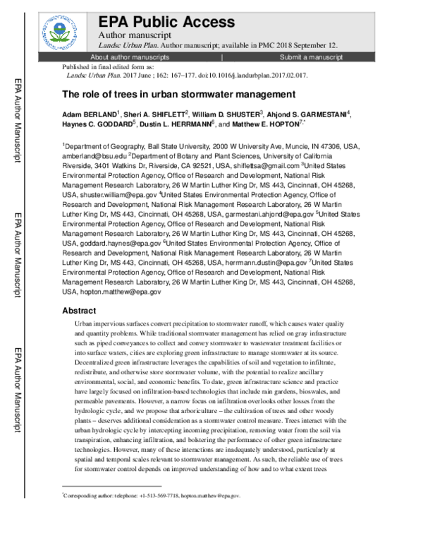 (PDF) The role of trees in urban stormwater management