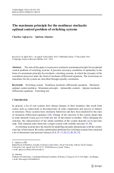 (PDF) The maximum principle for the nonlinear stochastic optimal ...