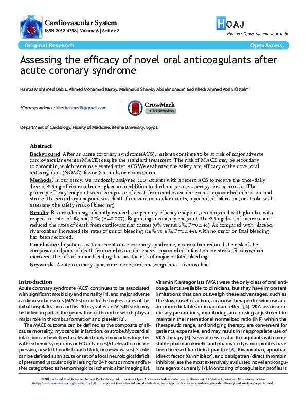 (PDF) Assessing the efficacy of novel oral anticoagulants after acute ...