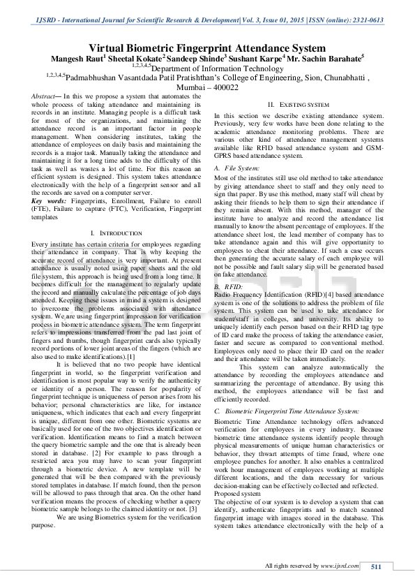 (PDF) Virtual Biometric Fingerprint Attendance System