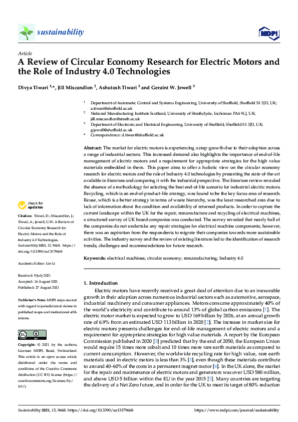(PDF) A Review of Circular Economy Research for Electric Motors and the ...