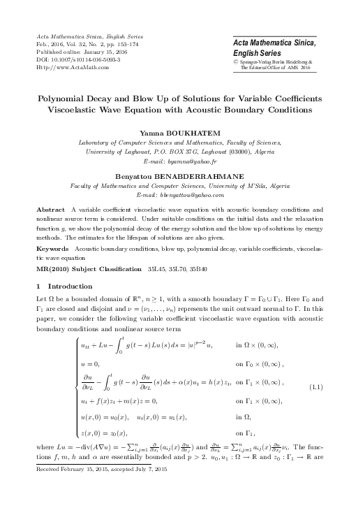 (PDF) Polynomial decay and blow up of solutions for variable ...