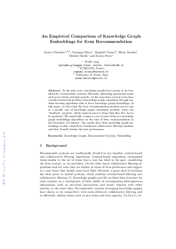 (PDF) An Empirical Comparison of Knowledge Graph Embeddings for Item ...