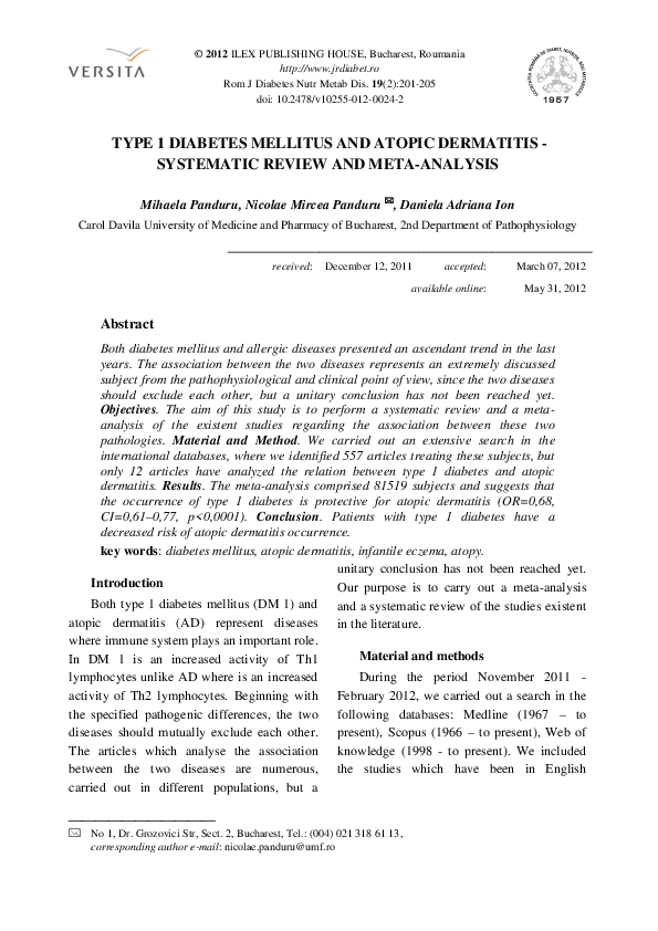 (PDF) Type 1 diabetes mellitus and atopic dermatitis - systematic ...