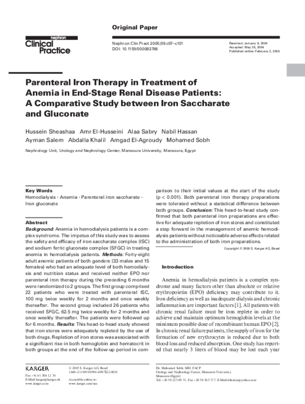 (PDF) Parenteral Iron Therapy in Treatment of Anemia in End-Stage Renal ...