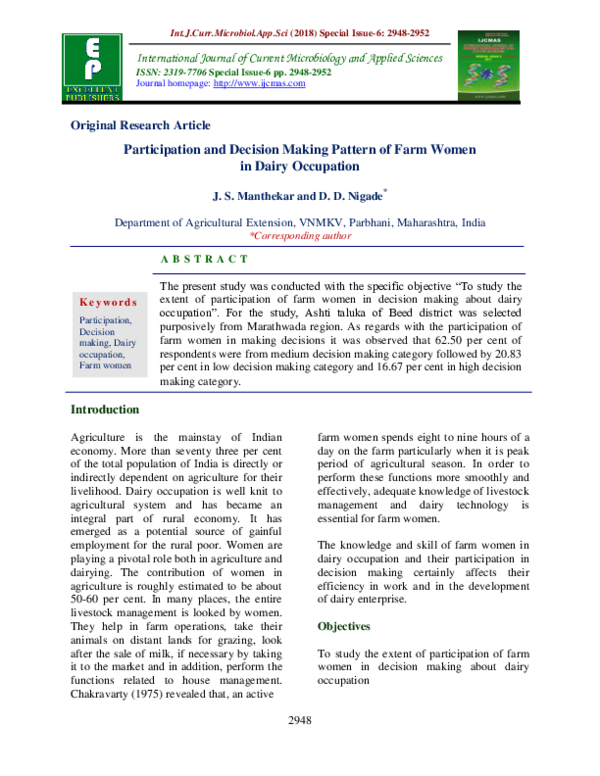 (PDF) Participation and Decision Making Pattern of Farm Women in Dairy ...