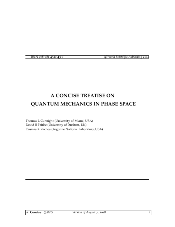 (PDF) A Concise Treatise on Quantum Mechanics in Phase Space