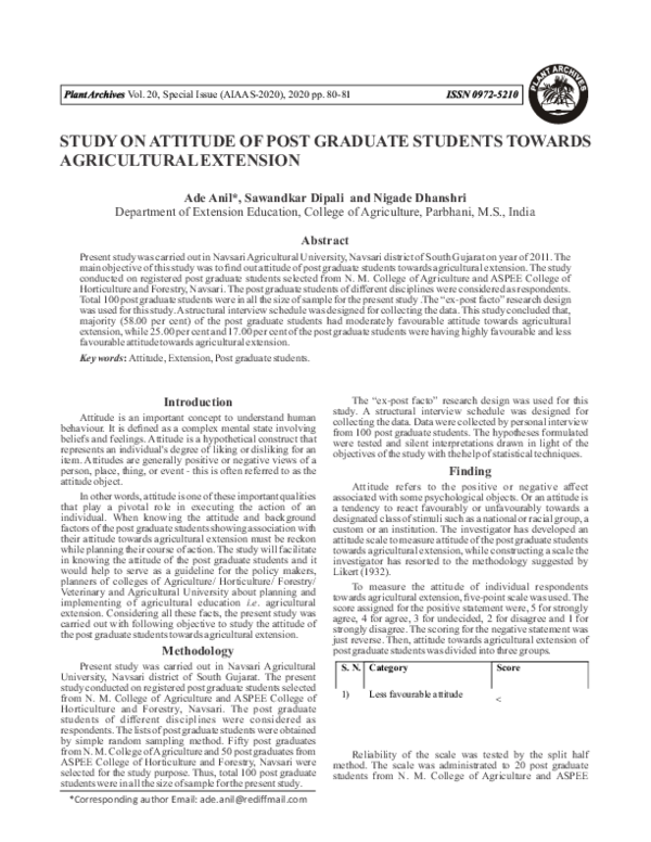 (PDF) STUDY ON ATTITUDE OF POST GRADUATE STUDENTS TOWARDS AGRICULTURAL ...