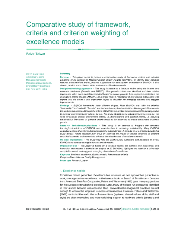 (PDF) Comparative study of framework, criteria and criterion weighting ...