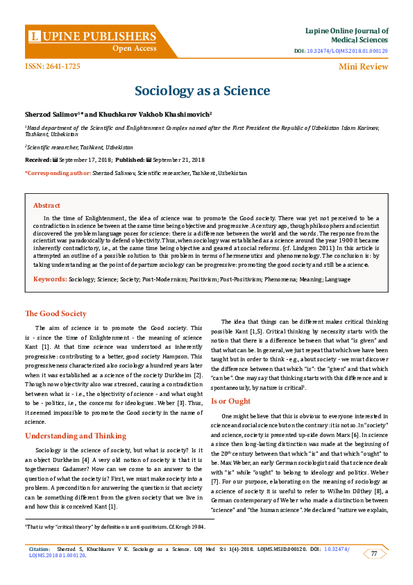PDF) Sociology as a Science