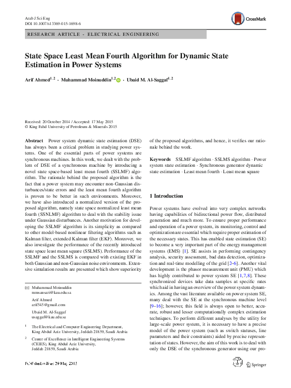 (PDF) State Space Least Mean Fourth Algorithm for Dynamic State ...