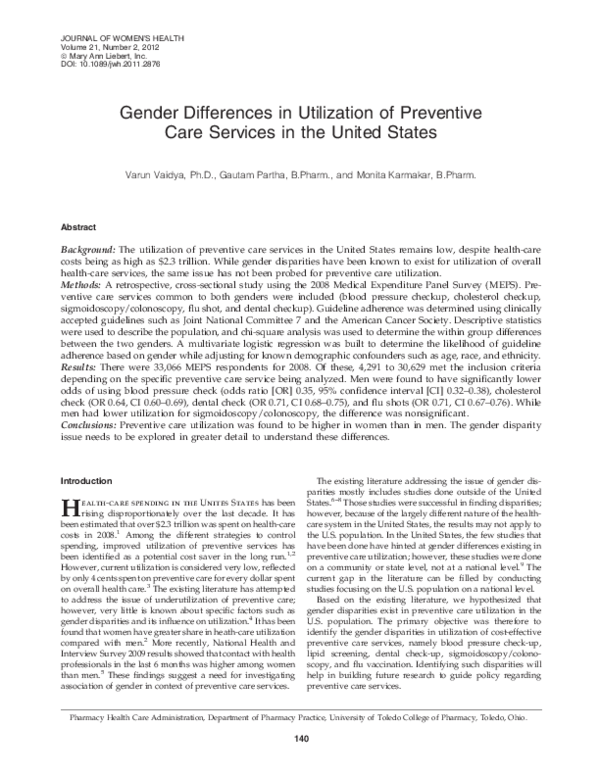 (PDF) Gender Differences in Utilization of Preventive Care Services in ...