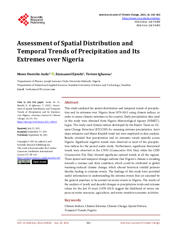 (PDF) Assessment of Spatial Distribution and Temporal Trends of ...